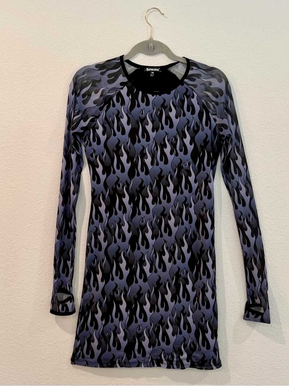 Dolls Kills Horoscopez "Hell On Heels" Blue Flame Mesh Mini Dress size medium - Picture 3 of 12